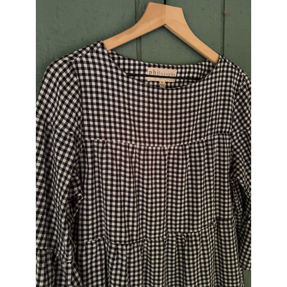 Philosophy Gingham Check Plaid Ruffle Bell Sleeve Tiered Smock Dress P- Large - Picture 3 of 7
